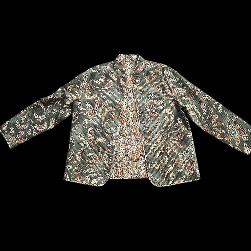 Floral Green Tan Orange Red Reversible Vintage Jacket